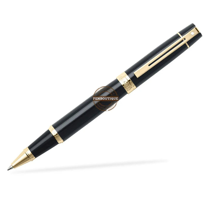 Sheaffer 300 Glossy Black with Gold Trim Rollerball Pen - Pen Boutique Ltd