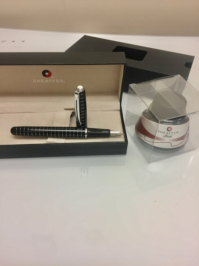 Sheaffer Prelude Fountain Pen - Black - Art Deco Chrome Trim - Pen Boutique Ltd