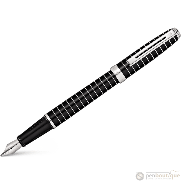 Sheaffer Prelude Fountain Pen - Black - Art Deco Chrome Trim - Pen Boutique Ltd