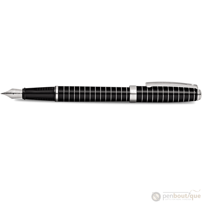 Sheaffer Prelude Fountain Pen - Black - Art Deco Chrome Trim - Pen Boutique Ltd