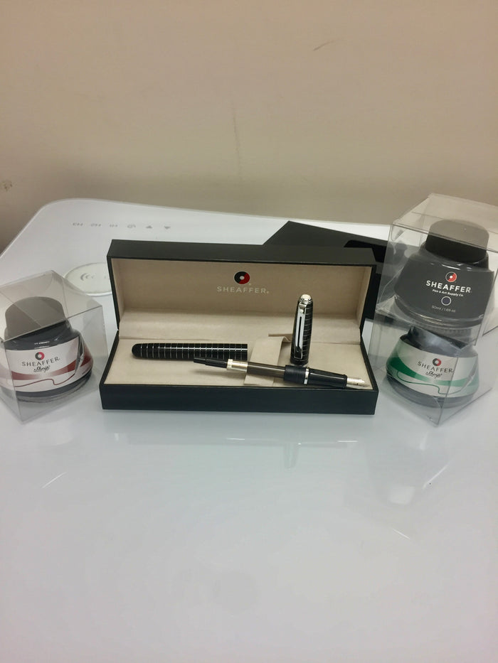 Sheaffer Prelude Fountain Pen - Black - Art Deco Chrome Trim - Pen Boutique Ltd