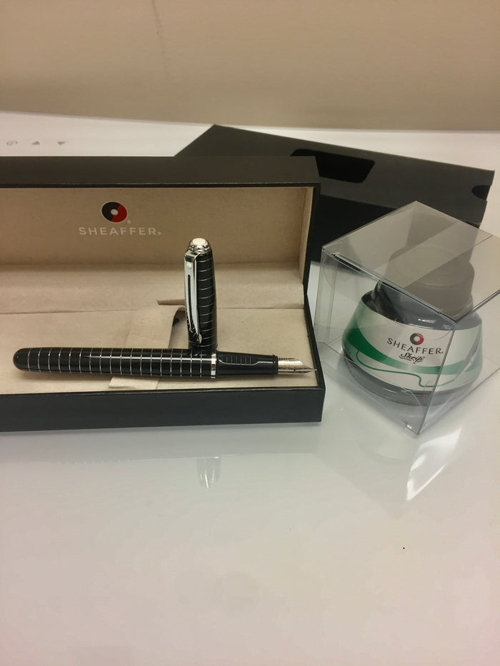 Sheaffer Prelude Fountain Pen - Black - Art Deco Chrome Trim - Pen Boutique Ltd