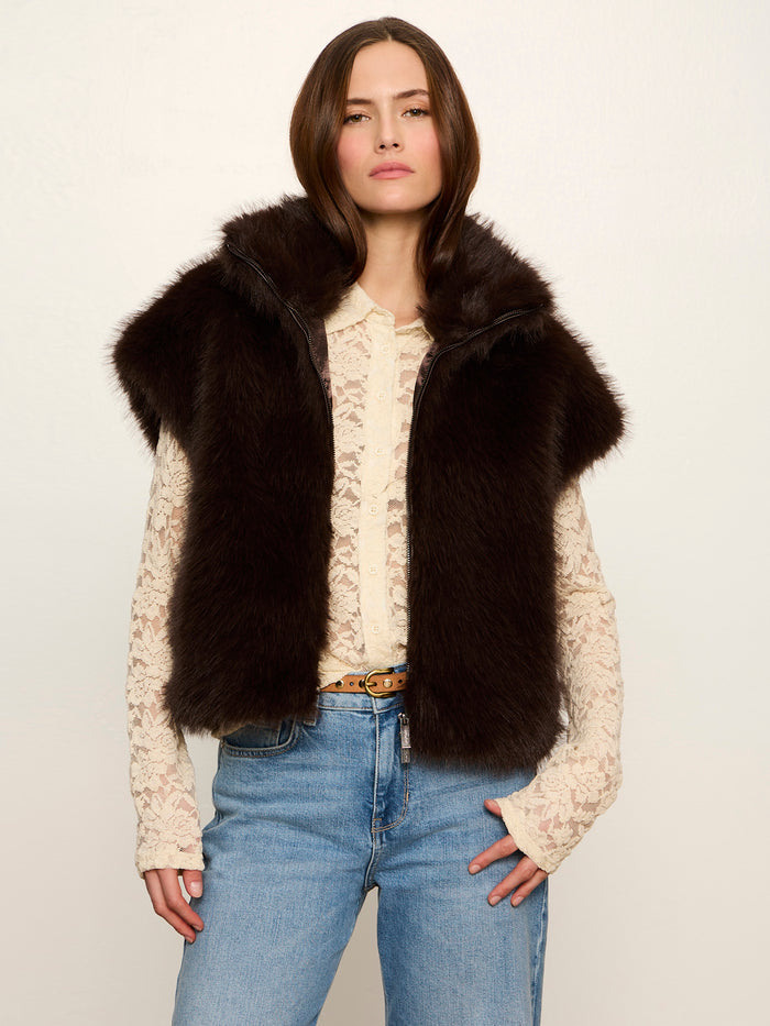 Silky Fur Vest Espresso Martini Petite Sizing