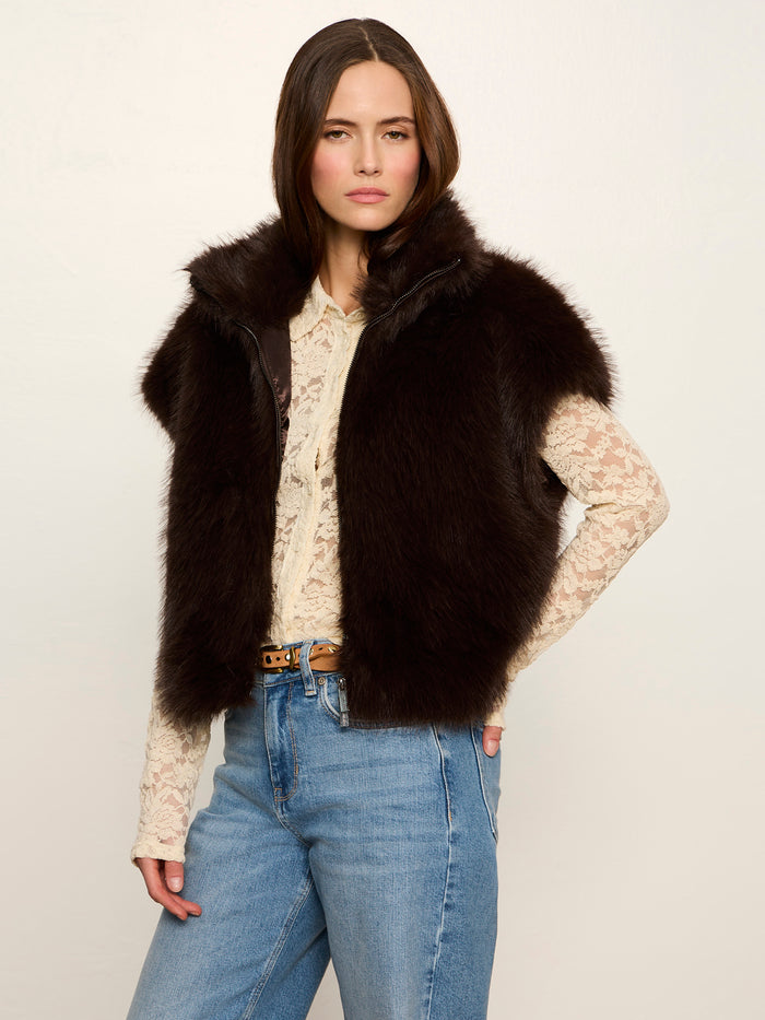 Silky Fur Vest Espresso Martini Petite Sizing