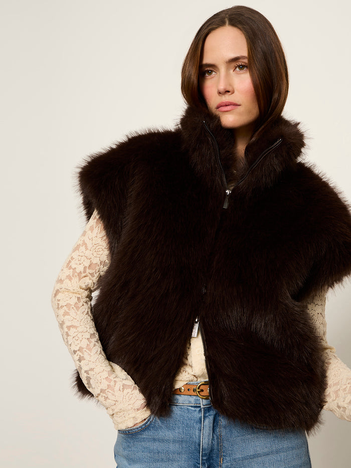 Silky Fur Vest Espresso Martini Petite Sizing