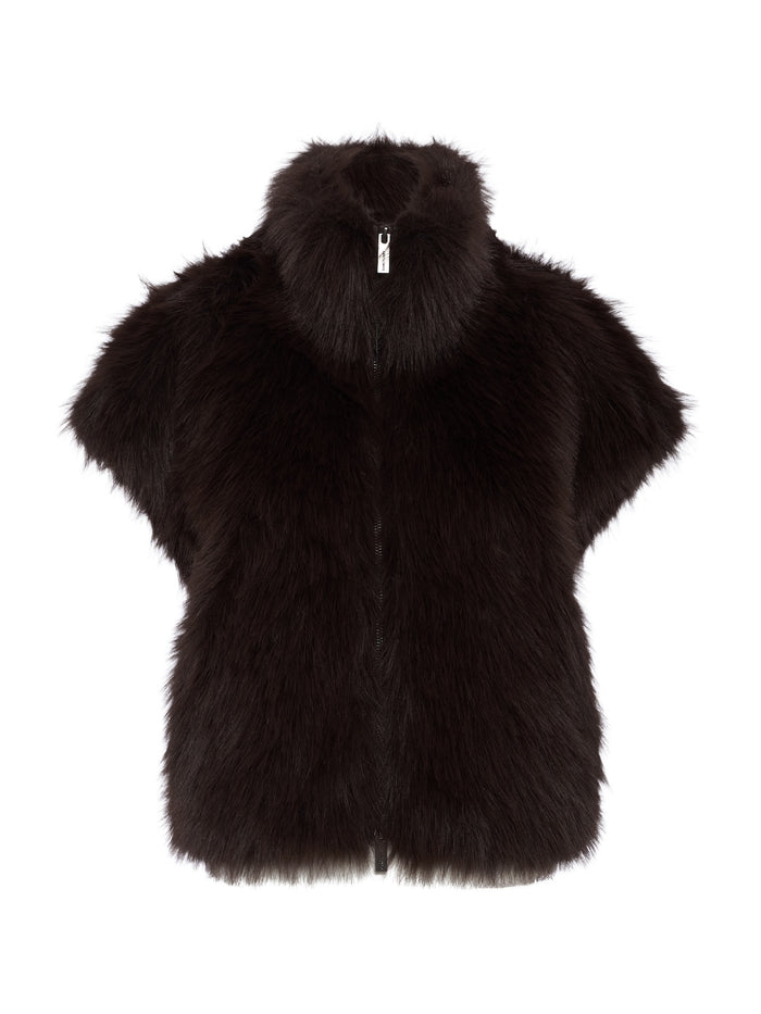 Silky Fur Vest Espresso Martini Petite Sizing