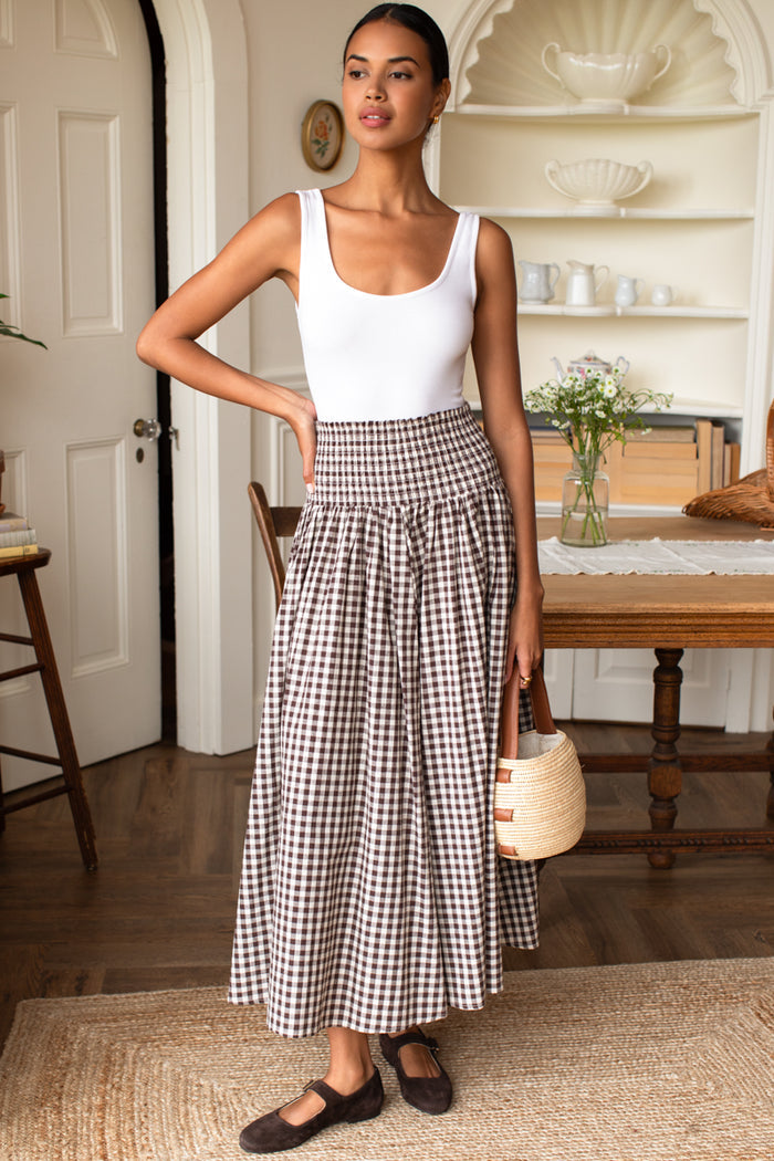 Smocked Maxi Skirt - Cocoa Gingham