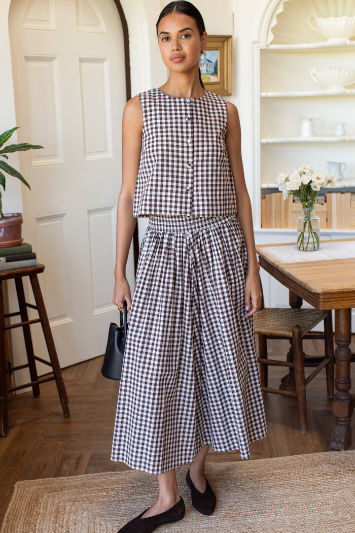 Smocked Maxi Skirt - Cocoa Gingham