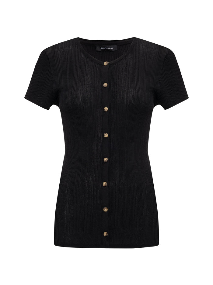 Soft Focus Ribbed Top Black