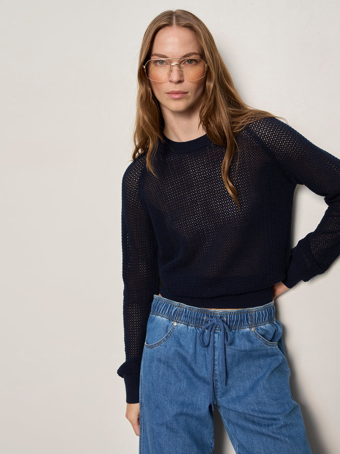 Soleil Open Stitch Sweater Navy Blazer
