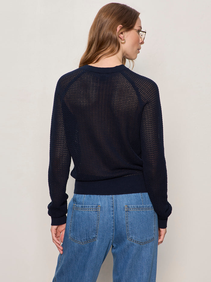 Soleil Open Stitch Sweater Navy Blazer