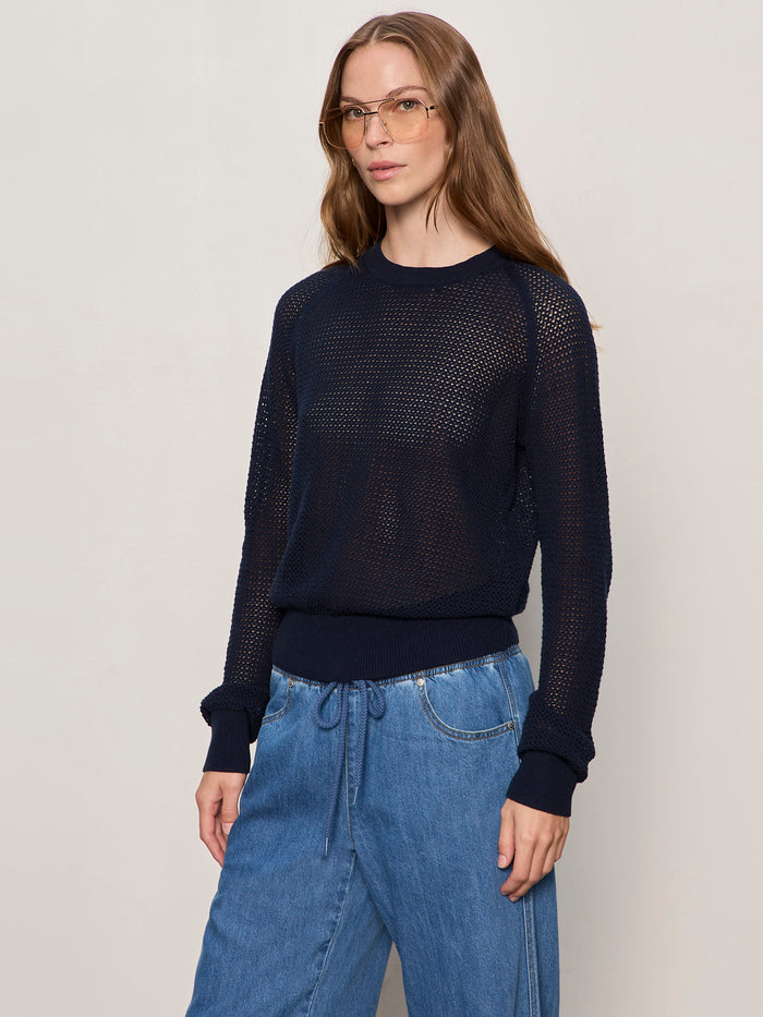 Soleil Open Stitch Sweater Navy Blazer