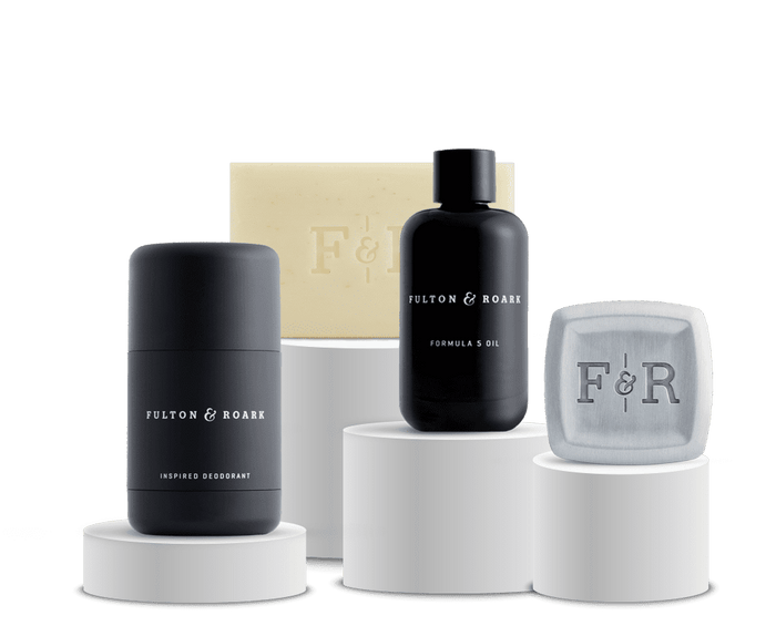 Total Package Set including deodorant, bar soap, formula 5 oil bottle and solid fragrance square