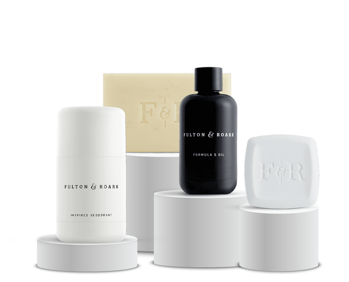 Total Package Set including deodorant, bar soap, formula 5 oil bottle and white solid fragrance square