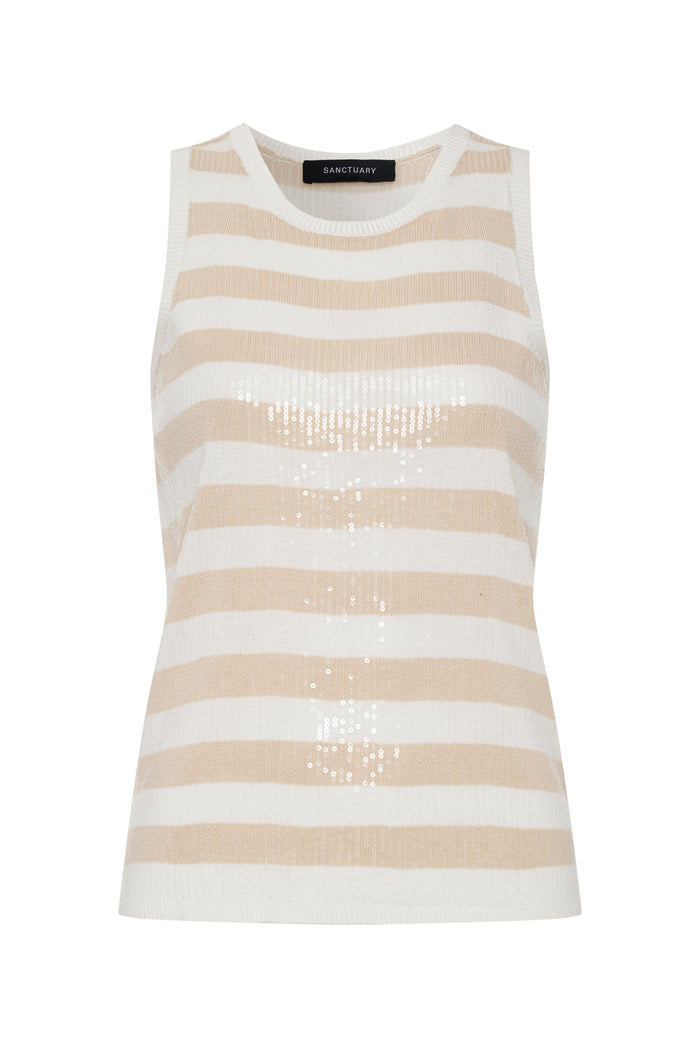 Summer Shine Sequin Shell Sweater Summer Sand / White Stripe