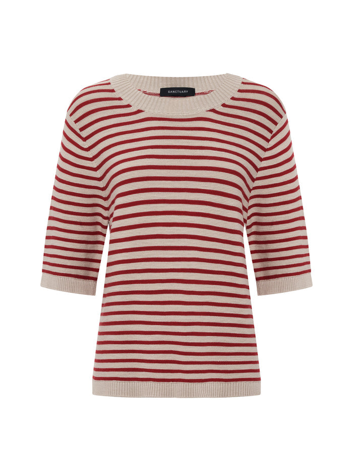 Sweater Tee Opal/Raspberry Stripe