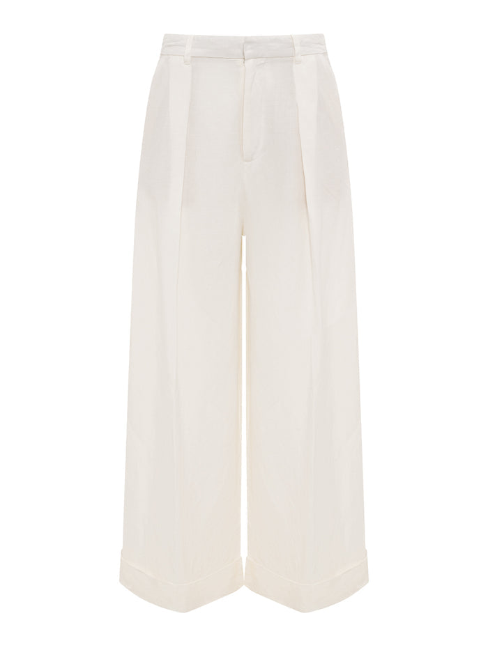 White wide-leg pants on a white background