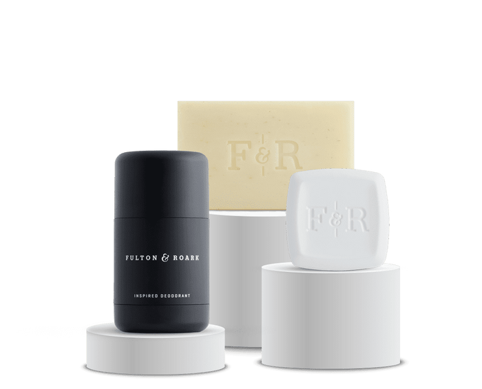 Essentials Set including deodorant, bar soap and solid fragrance square