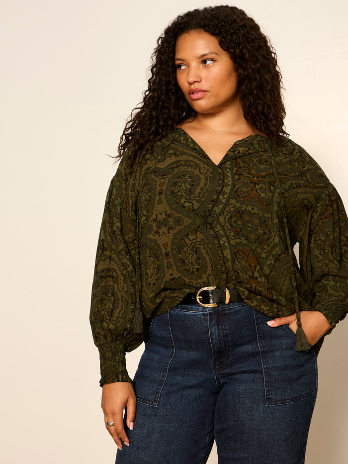 The Moment Volume Blouse Midnight Moss Extended Sizing