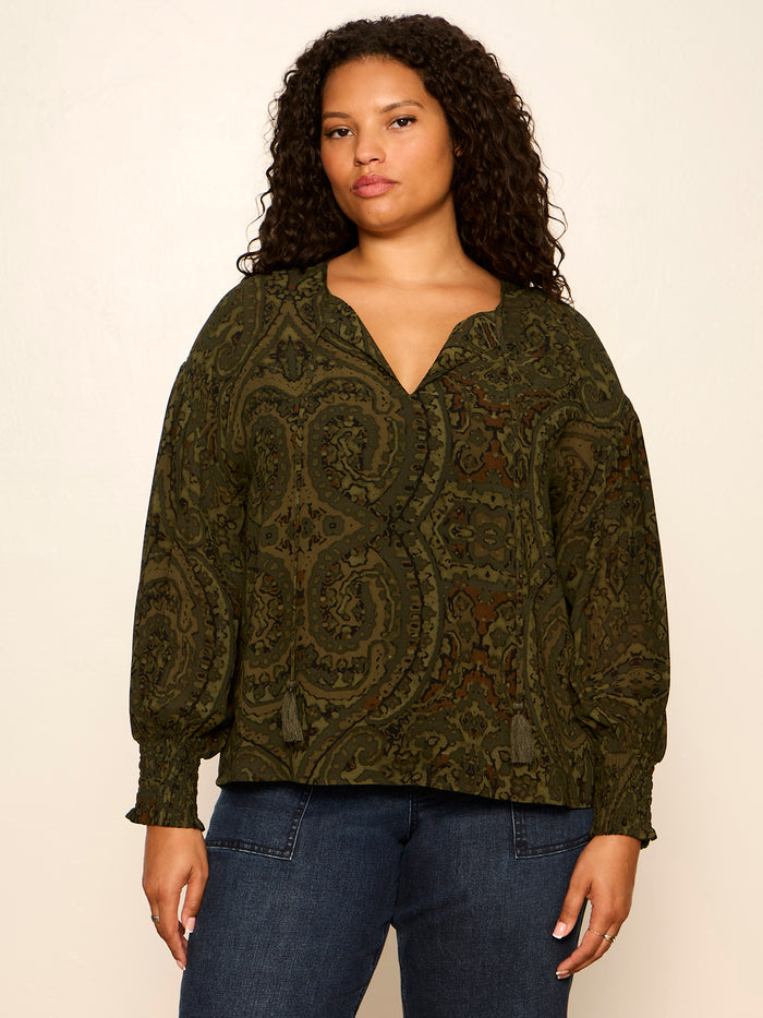 The Moment Volume Blouse Midnight Moss Extended Sizing