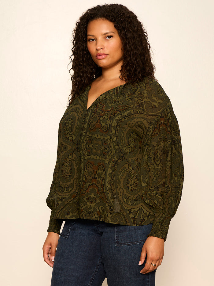 The Moment Volume Blouse Midnight Moss Extended Sizing