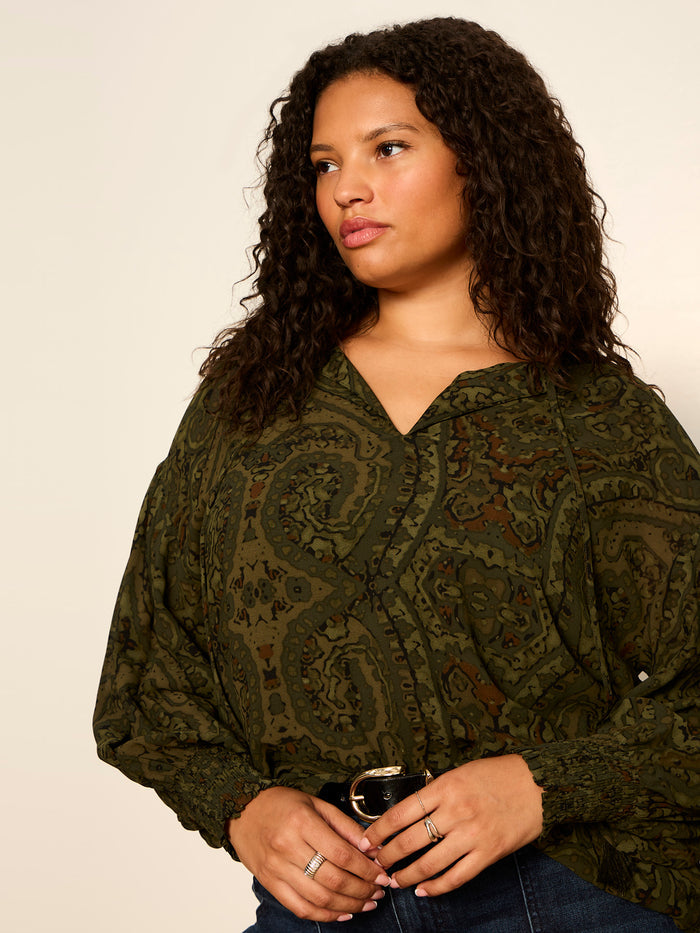The Moment Volume Blouse Midnight Moss Extended Sizing