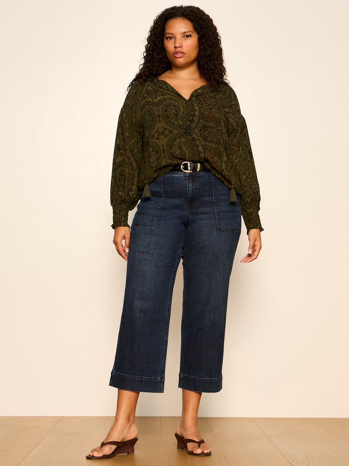 The Moment Volume Blouse Midnight Moss Extended Sizing