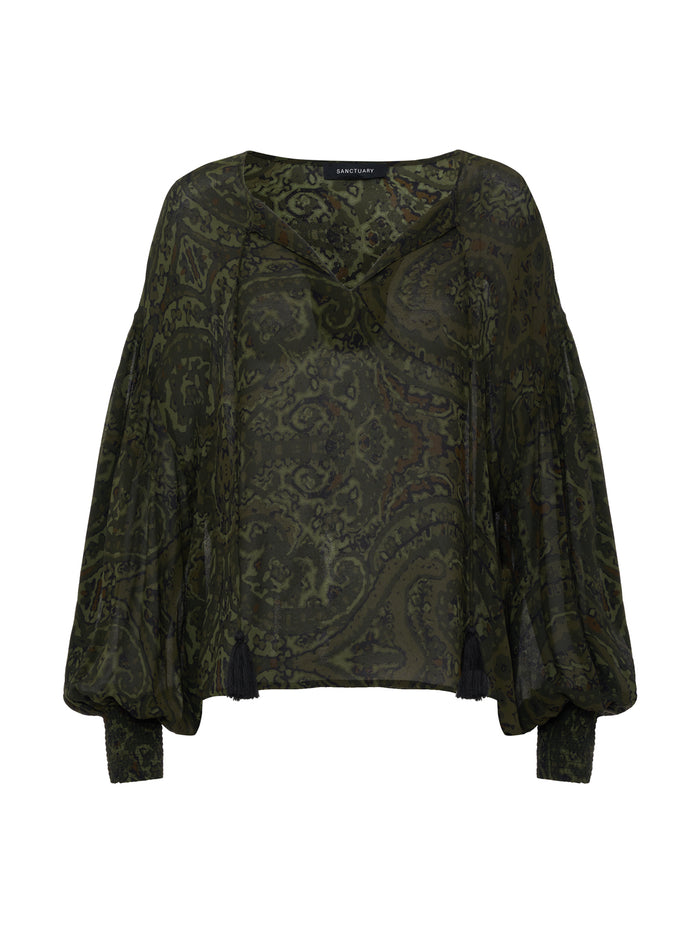 The Moment Volume Blouse Midnight Moss Extended Sizing