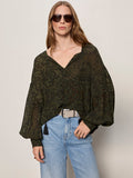 The Moment Volume Blouse Midnight Moss Petite Sizing