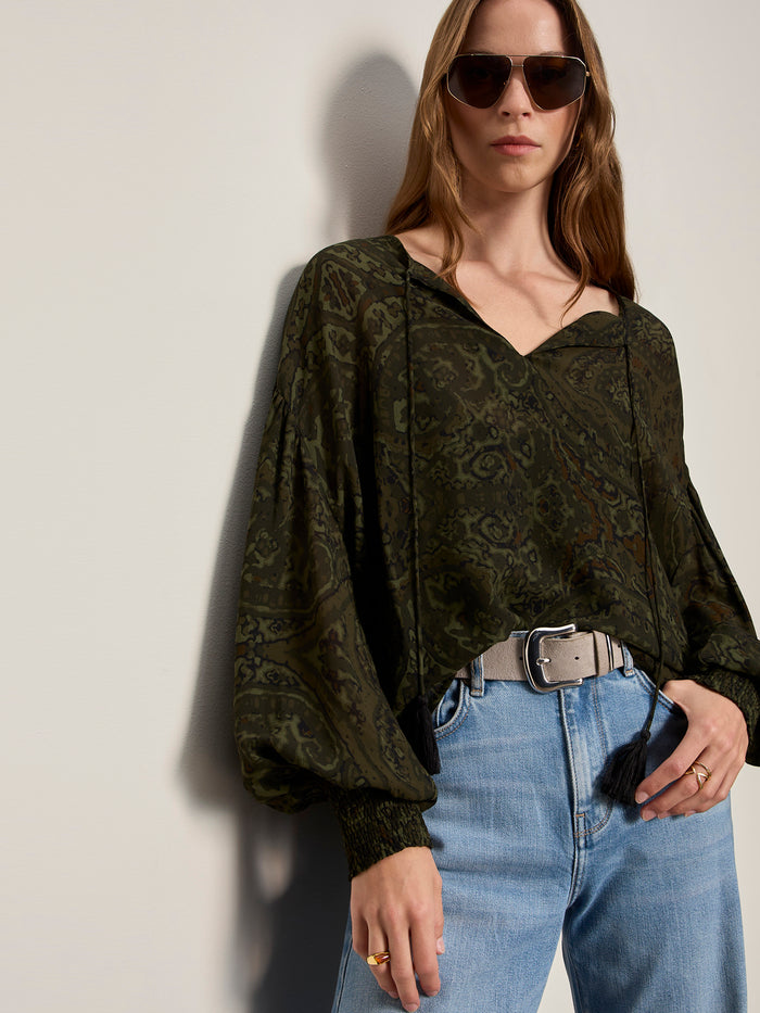 The Moment Volume Blouse Midnight Moss Petite Sizing
