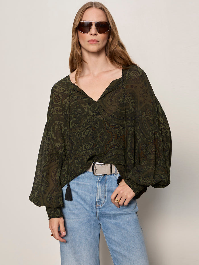 The Moment Volume Blouse Midnight Moss
