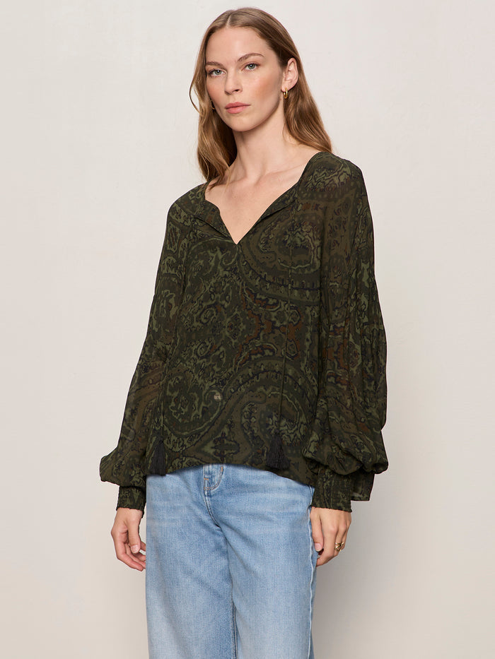The Moment Volume Blouse Midnight Moss