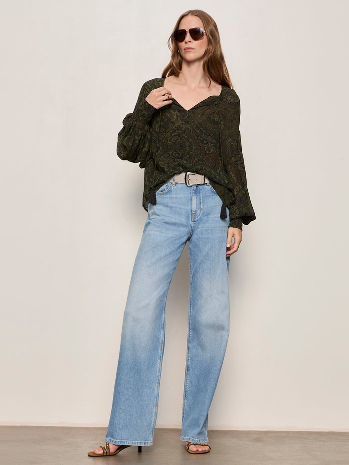 The Moment Volume Blouse Midnight Moss