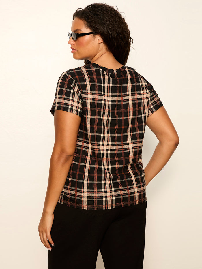 The Perfect Tee Cinder Plaid Extended Sizing