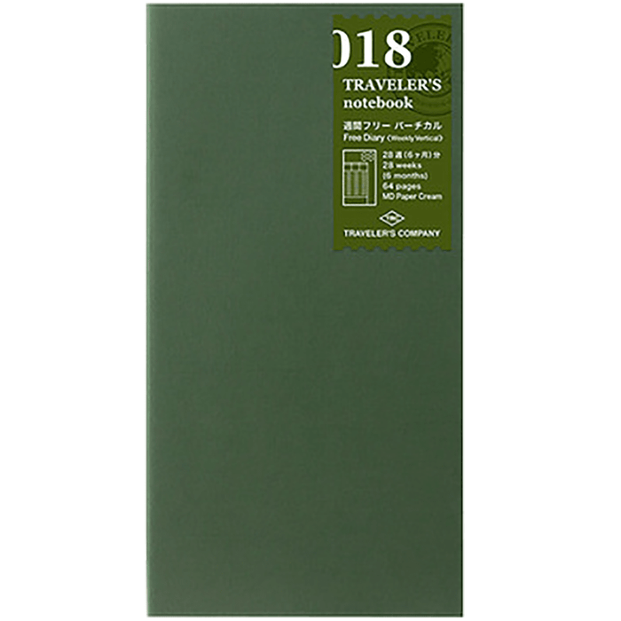 Traveler's Notebook 018 Refill - Regular Size - Free Diary weekly Vertical - Pen Boutique Ltd