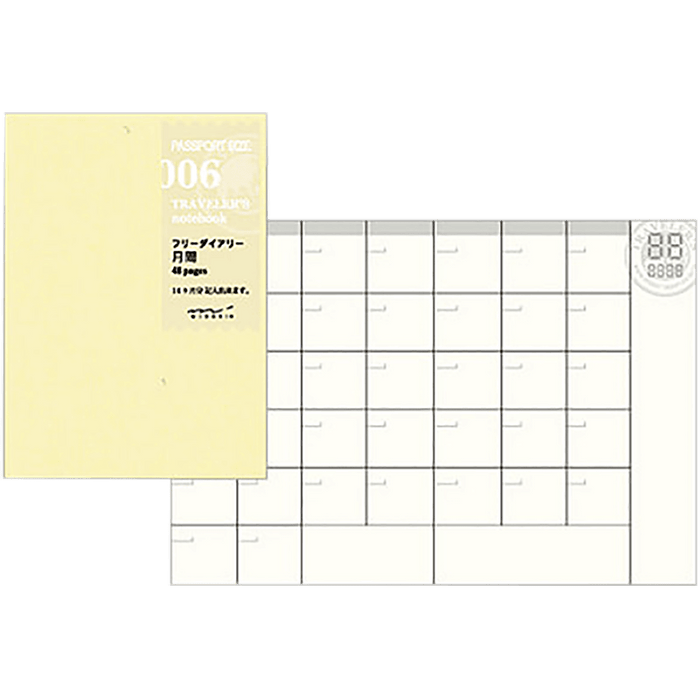 Traveler's Notebook P06 Refill - Passport Size - Free Diary Monthly - Pen Boutique Ltd