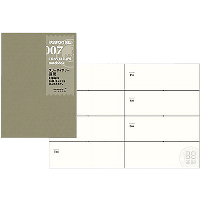 Traveler's Notebook P07 Refill - Passport Size - Free Dairy weekly - Pen Boutique Ltd