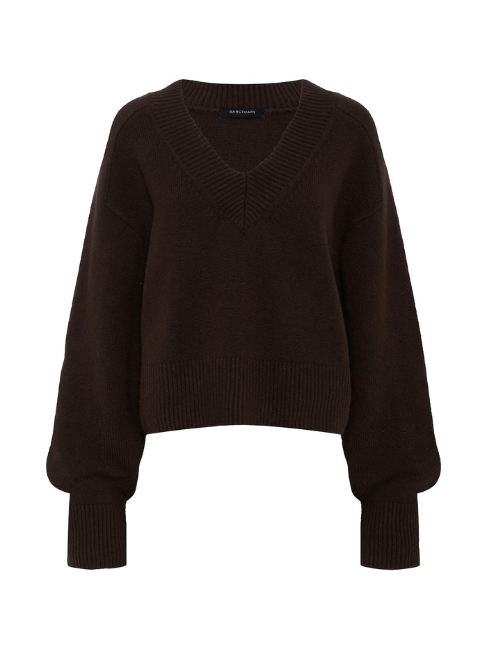 Vanna V-Neck Sweater Espresso Martini Petite Sizing