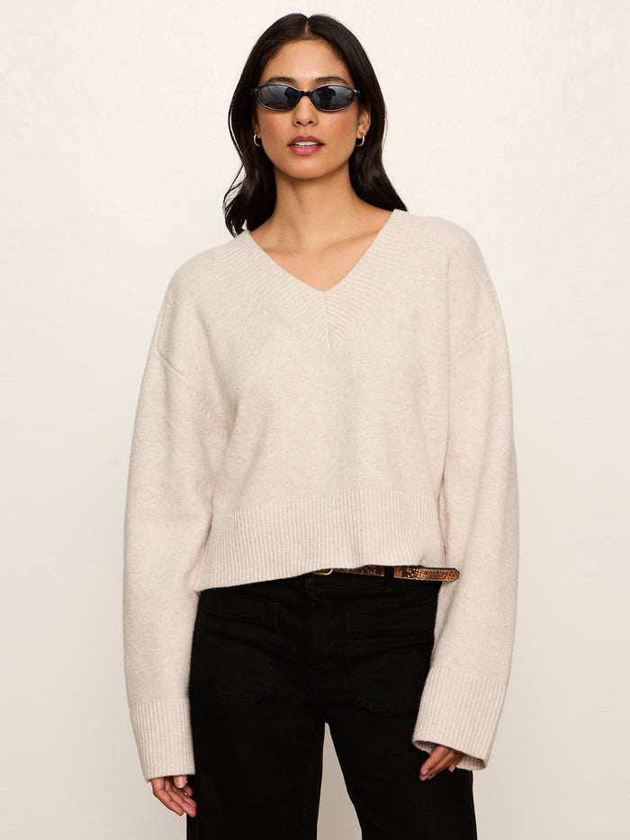 Vanna V-Neck Sweater Heather Hazelnut