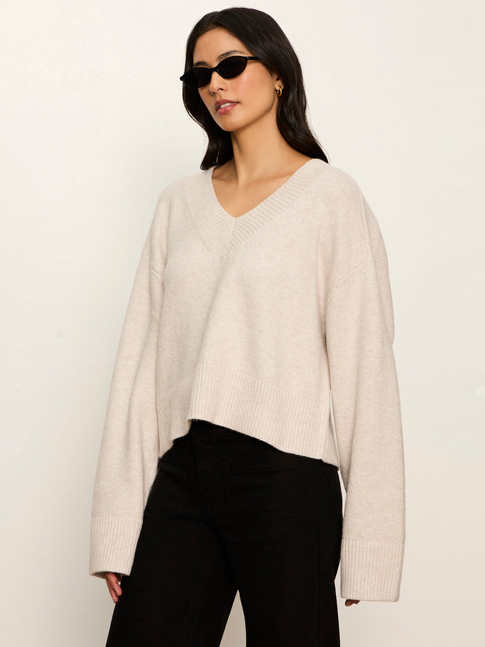 Vanna V-Neck Sweater Heather Hazelnut