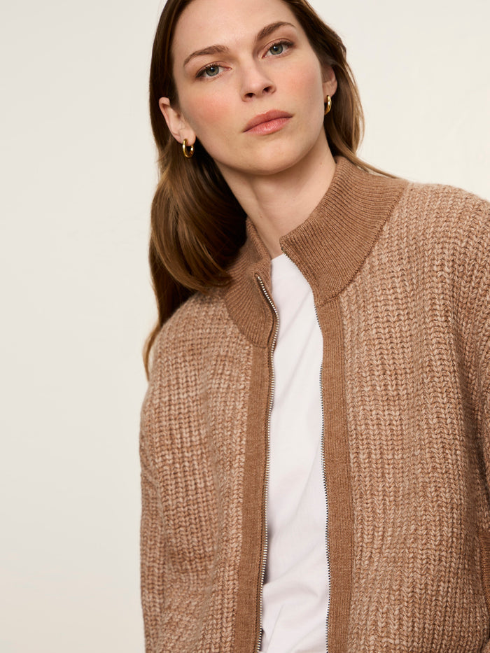 Zip Up Sweater Jacket Heather Cocoa