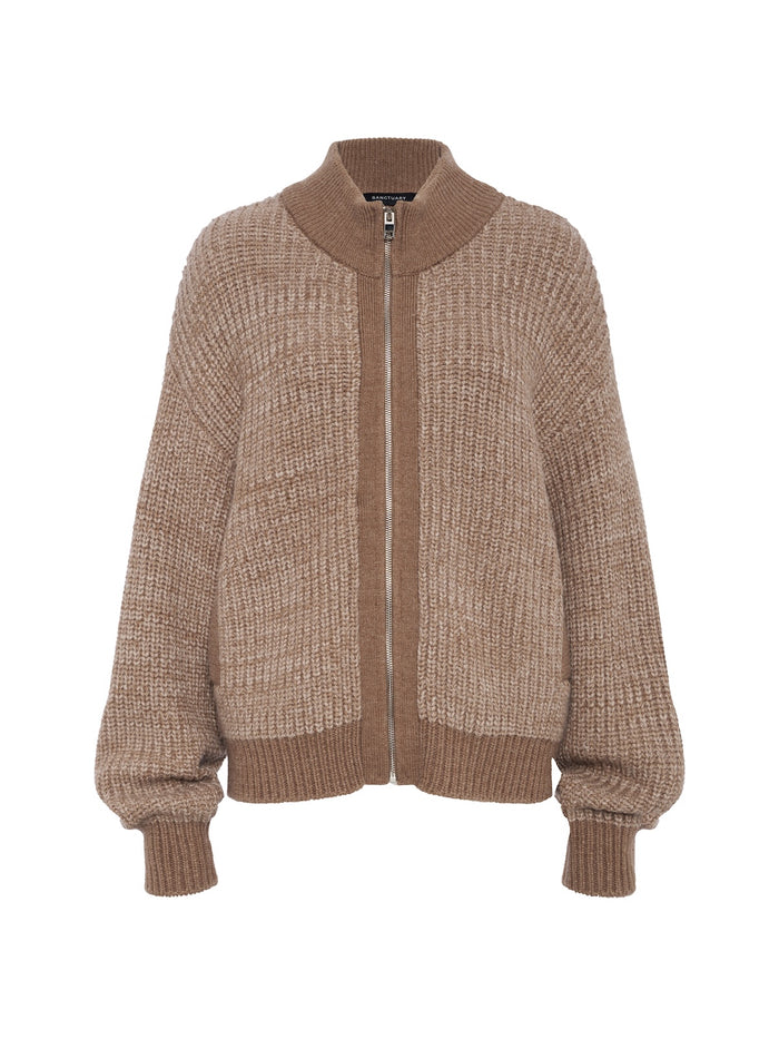 Zip Up Sweater Jacket Heather Cocoa